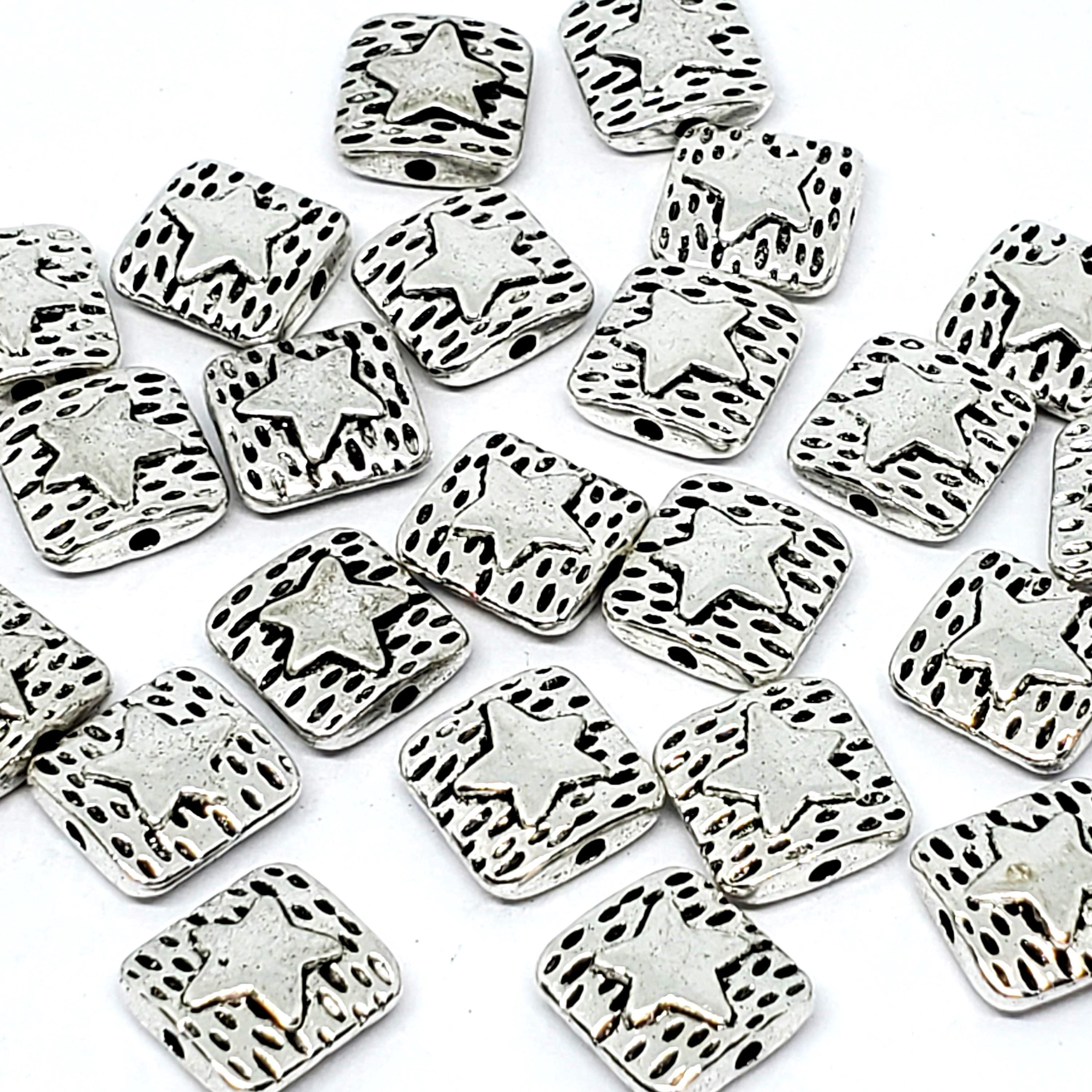 Square Star Antique Silver 10mm - 10pcs