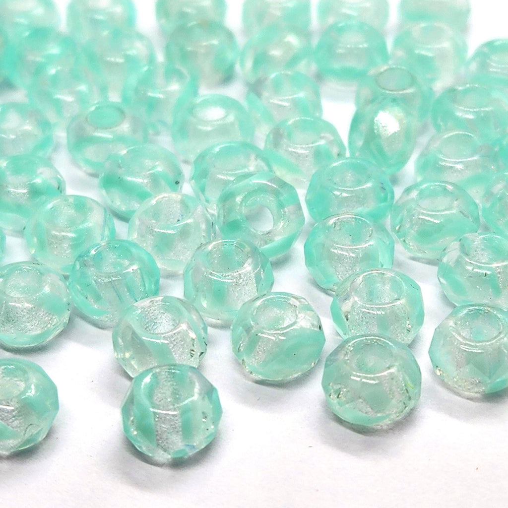 10pcs Clear & Green Swirl Czech Glass Donut Beads 9x6mm - GB1044