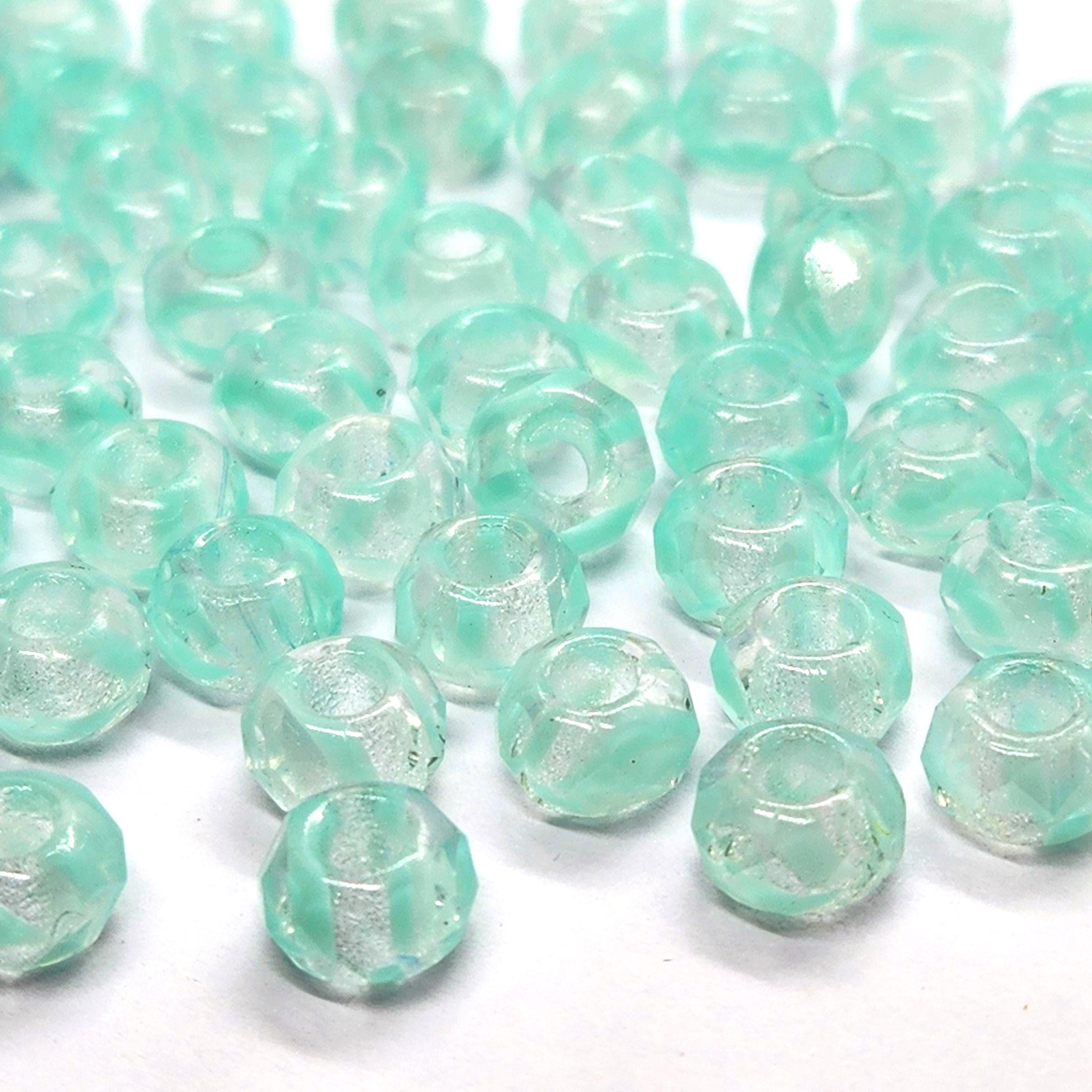10pcs Clear & Green Swirl Czech Glass Donut Beads 9x6mm - GB1044