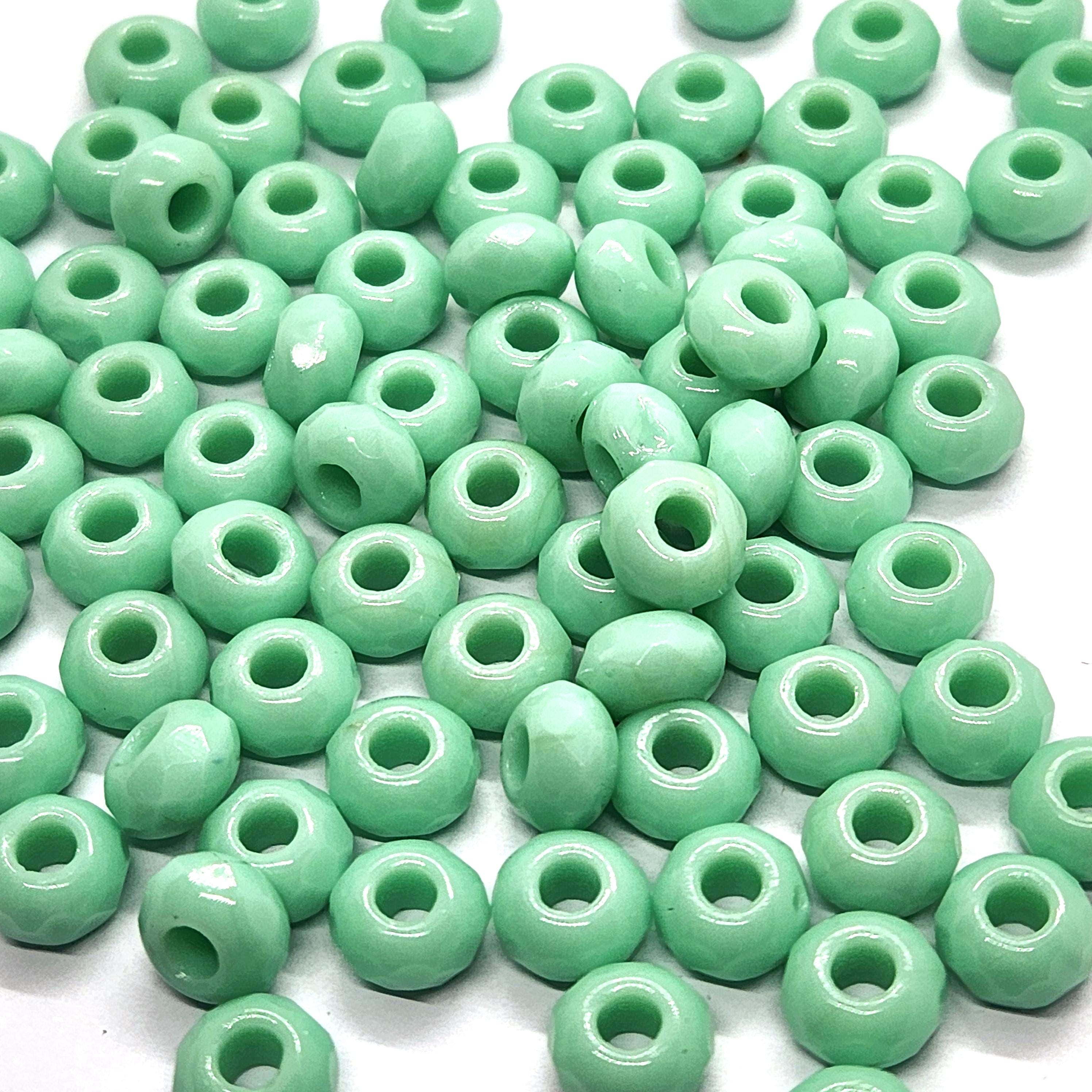 10pcs Light Green Faceted Czech Glass Donut Beads 9x6mm - GB1043