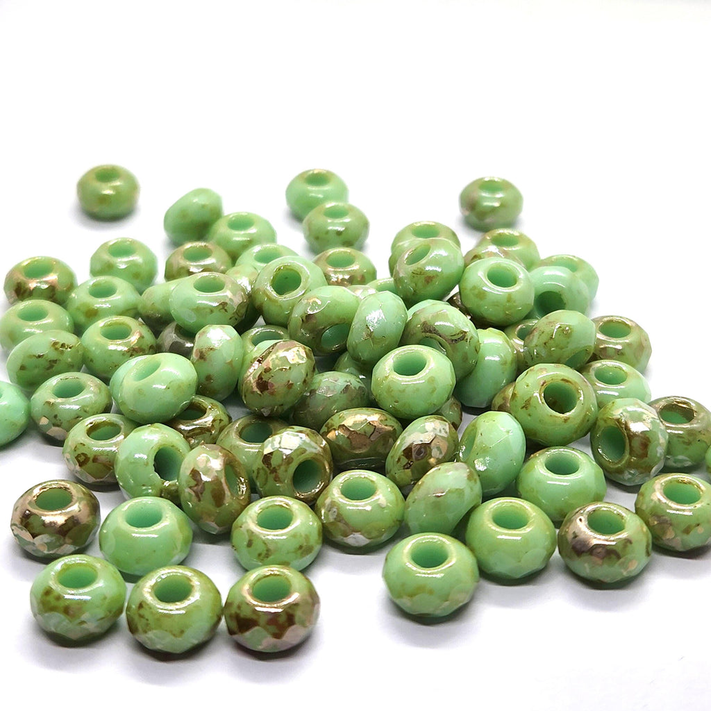 10pcs Green & Bronze Faceted Czech Glass Donut Beads 9x6mm - GB1042
