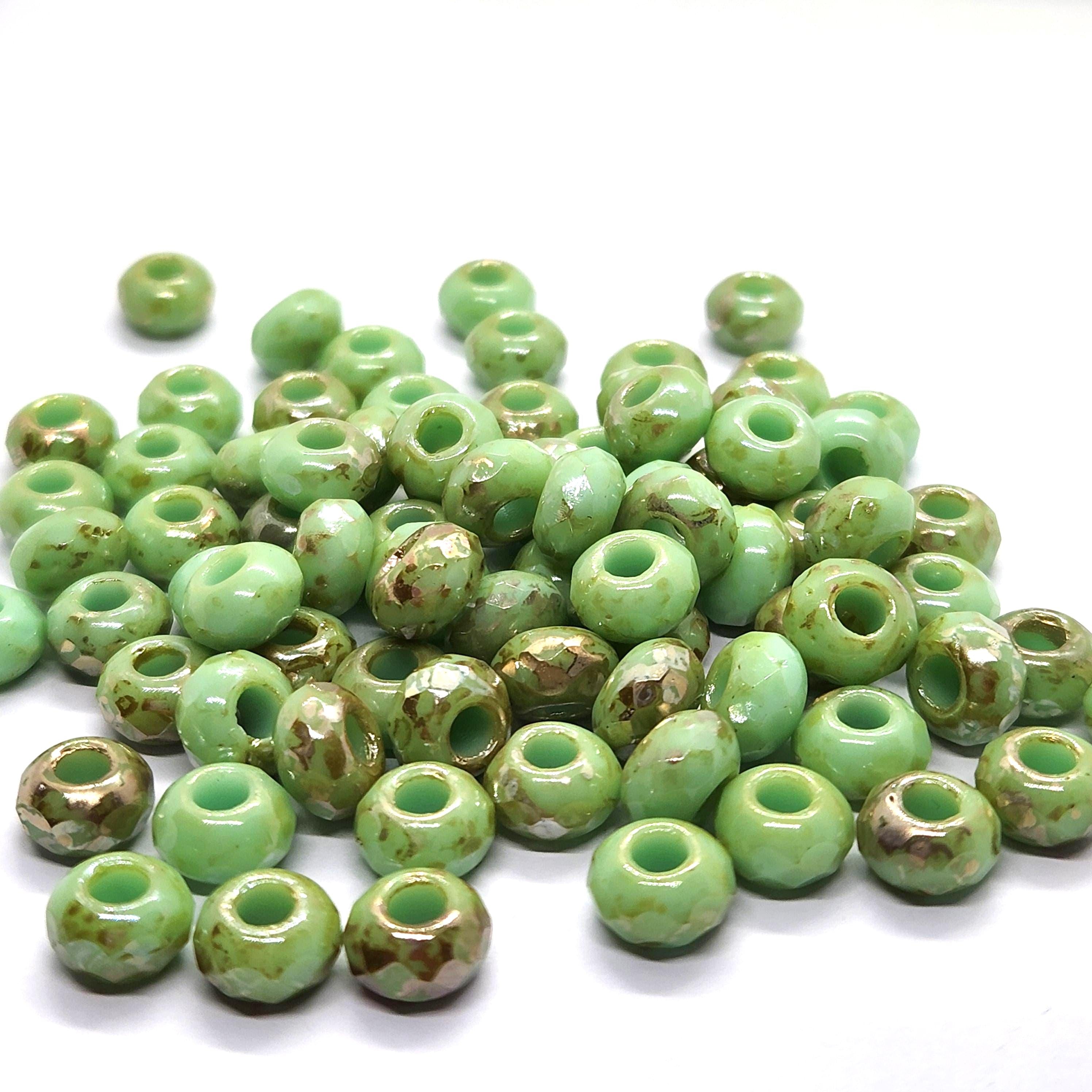 10pcs Green & Bronze Faceted Czech Glass Donut Beads 9x6mm - GB1042