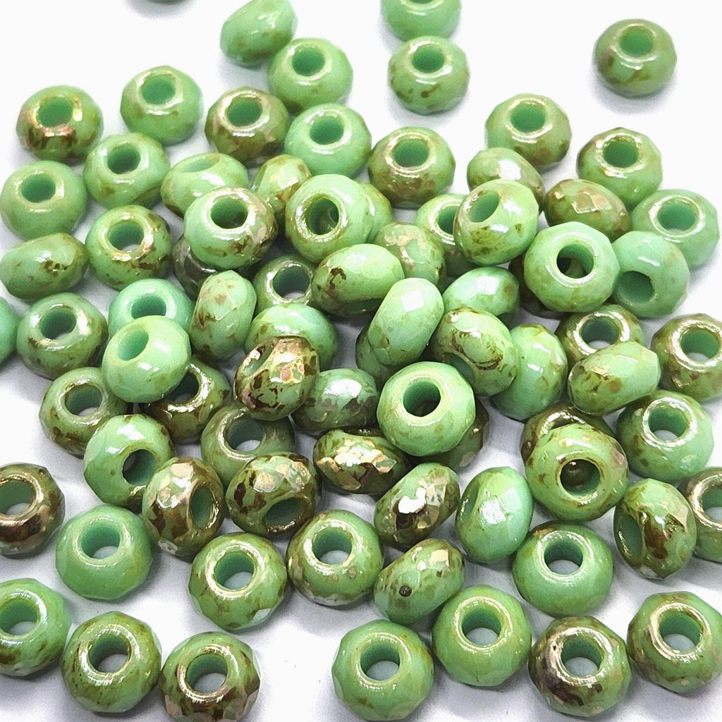 10pcs Green & Bronze Faceted Czech Glass Donut Beads 9x6mm - GB1042