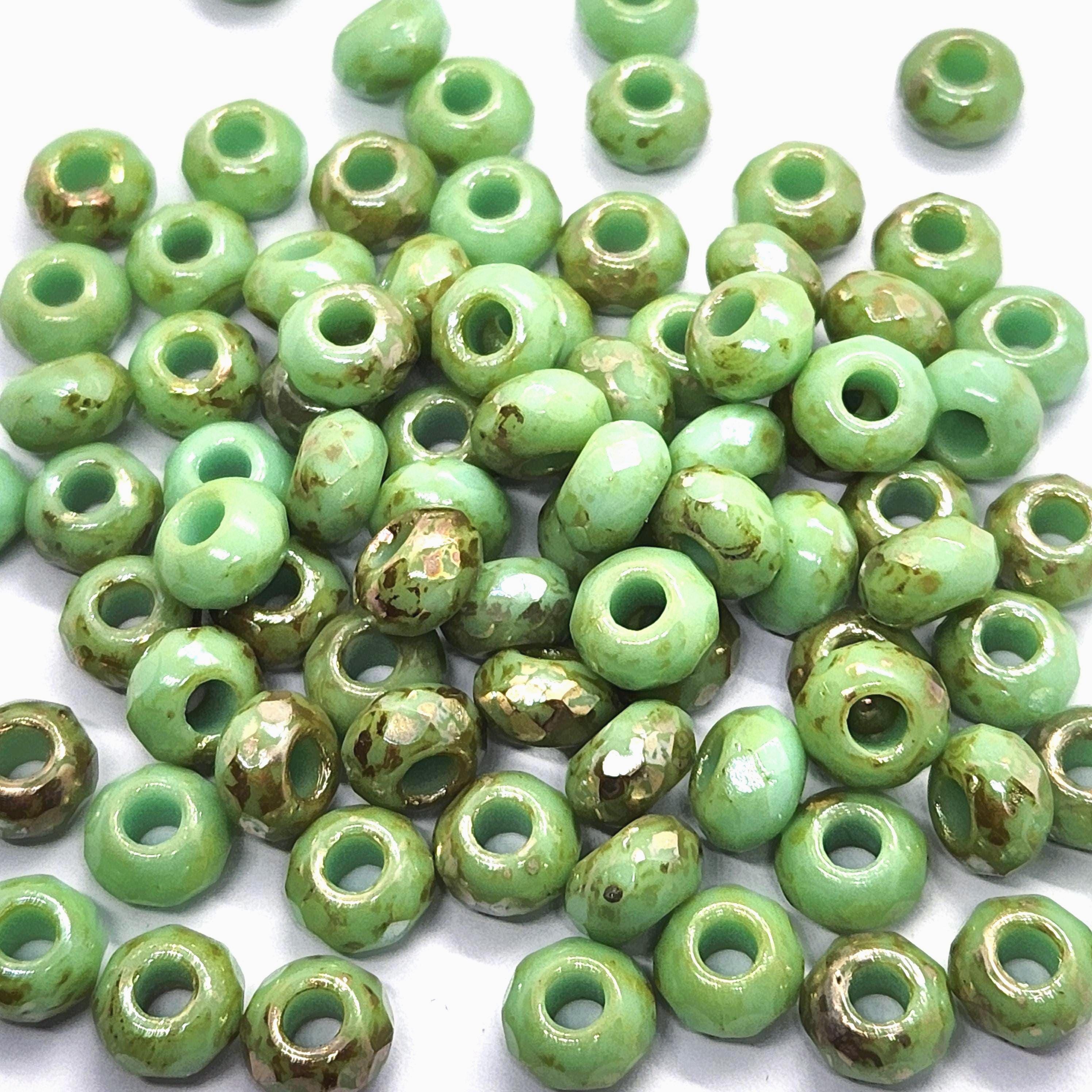 10pcs Green & Bronze Faceted Czech Glass Donut Beads 9x6mm - GB1042
