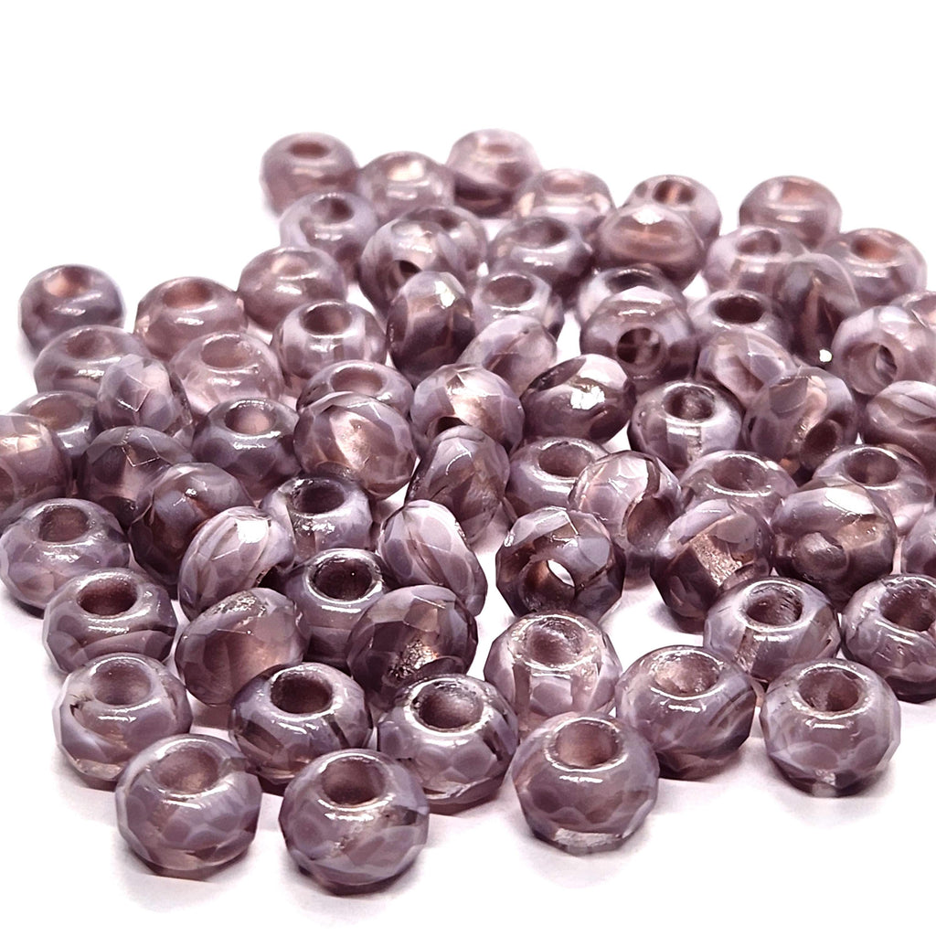 10pcs Purple Swirl Czech Glass Donut Beads 9x6mm - GB1036