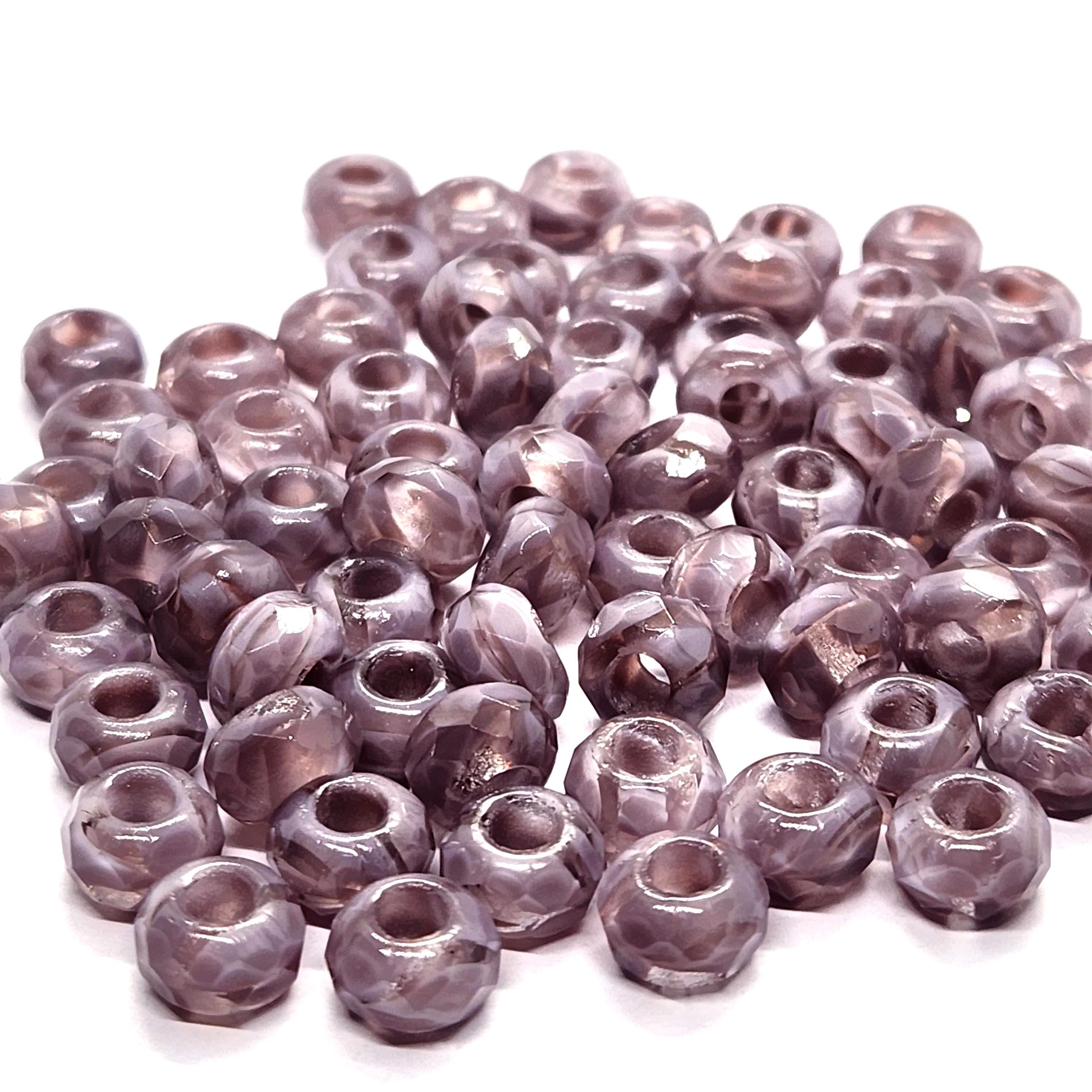 10pcs Purple Swirl Czech Glass Donut Beads 9x6mm - GB1036
