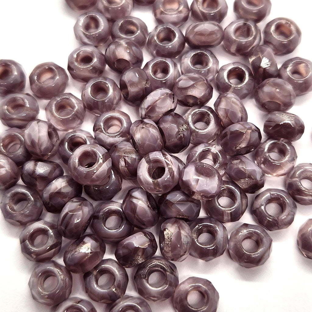 10pcs Purple Swirl Czech Glass Donut Beads 9x6mm - GB1036