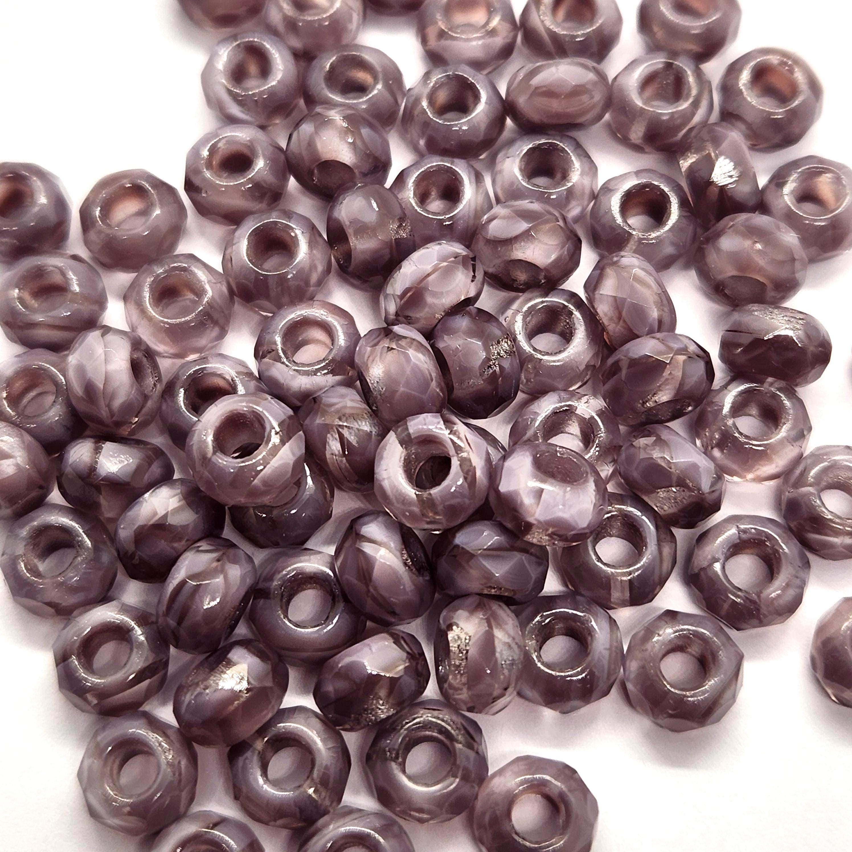 10pcs Purple Swirl Czech Glass Donut Beads 9x6mm - GB1036
