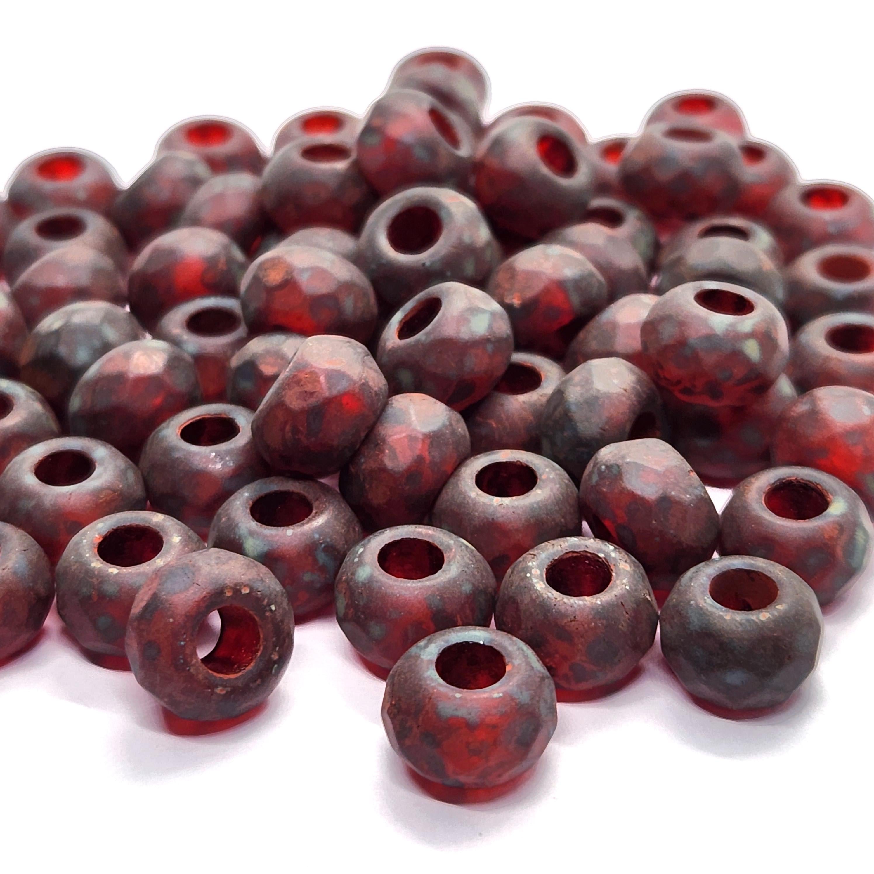 6pcs Matte Dark Red Picasso Czech Glass Donut Beads 12x8mm - GB1028