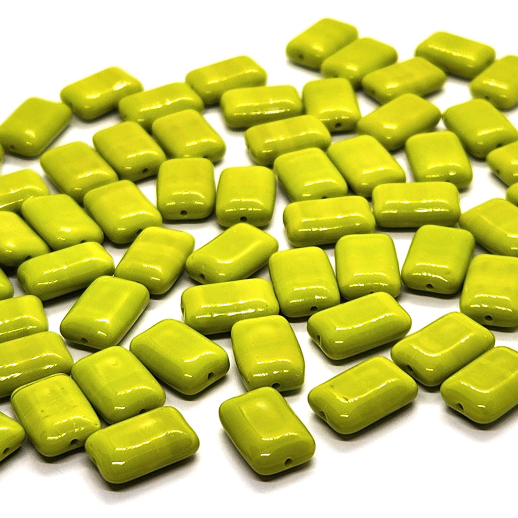 10pcs Olive Green Flat Rectangle Czech Glass Beads 12x8mm - BB1015