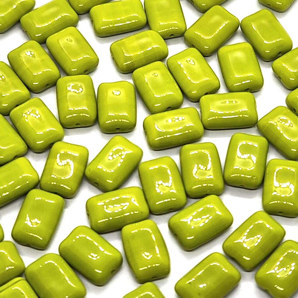 10pcs Olive Green Flat Rectangle Czech Glass Beads 12x8mm - BB1015