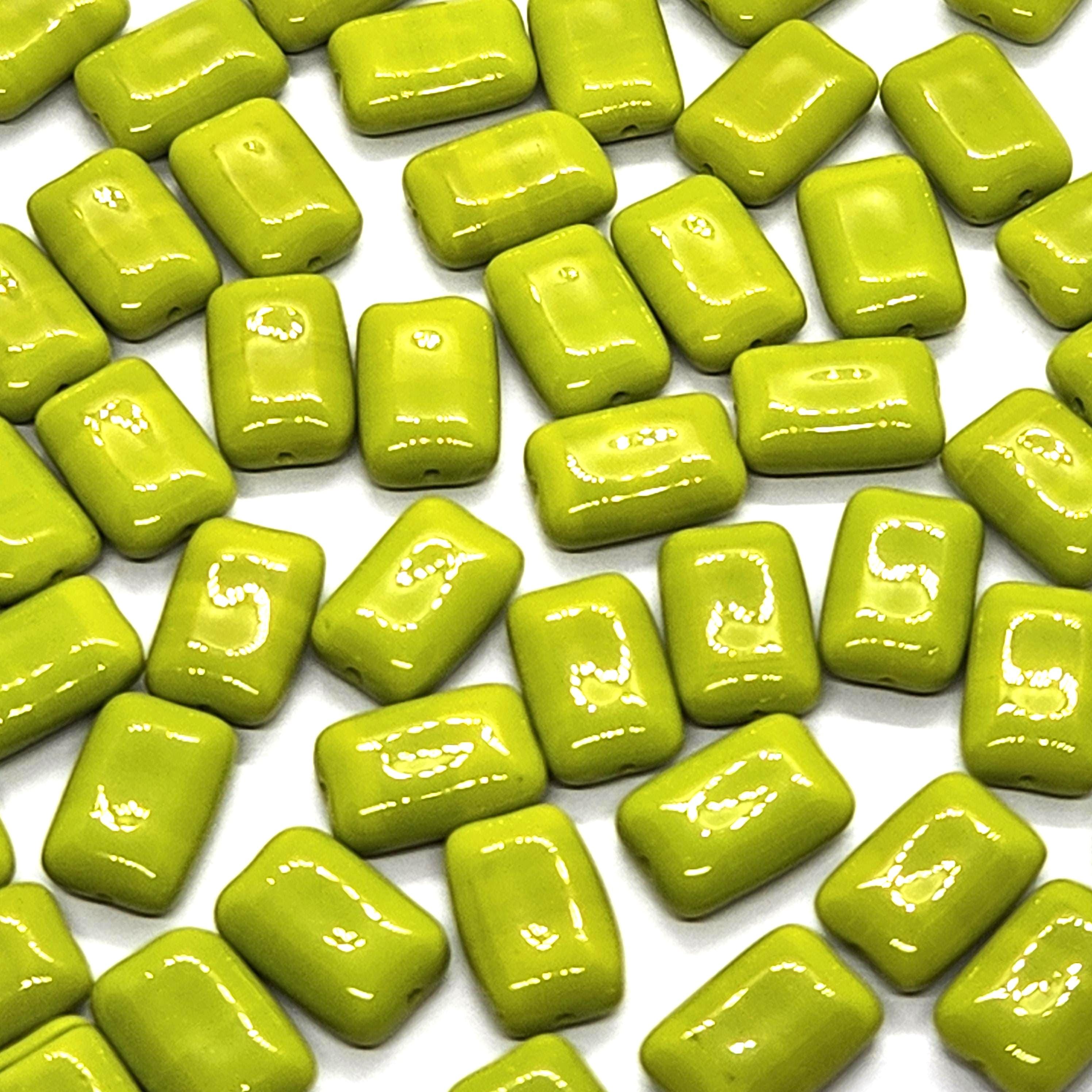 10pcs Olive Green Flat Rectangle Czech Glass Beads 12x8mm - BB1015