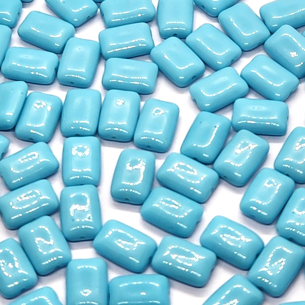 10pcs Light Blue Flat Rectangle Czech Glass Beads 12x8mm - BB1013
