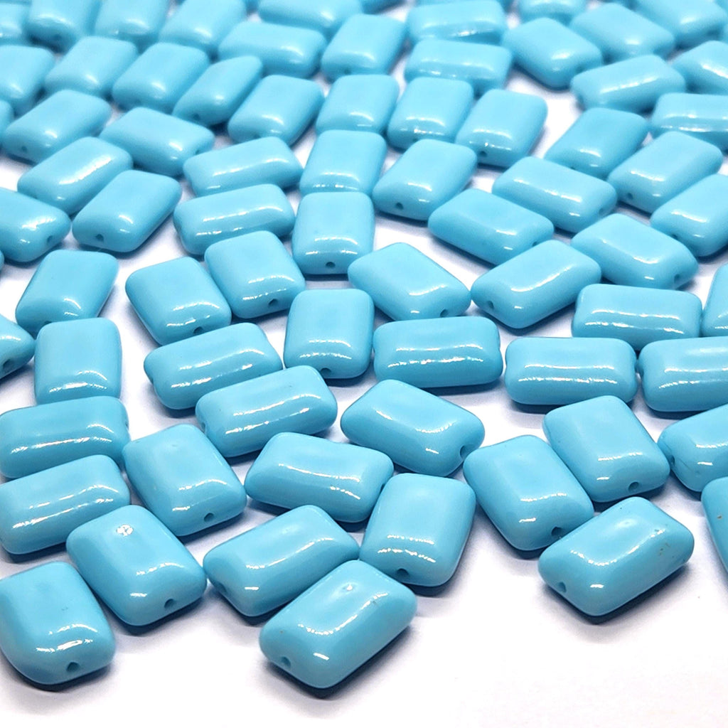 10pcs Light Blue Flat Rectangle Czech Glass Beads 12x8mm - BB1013