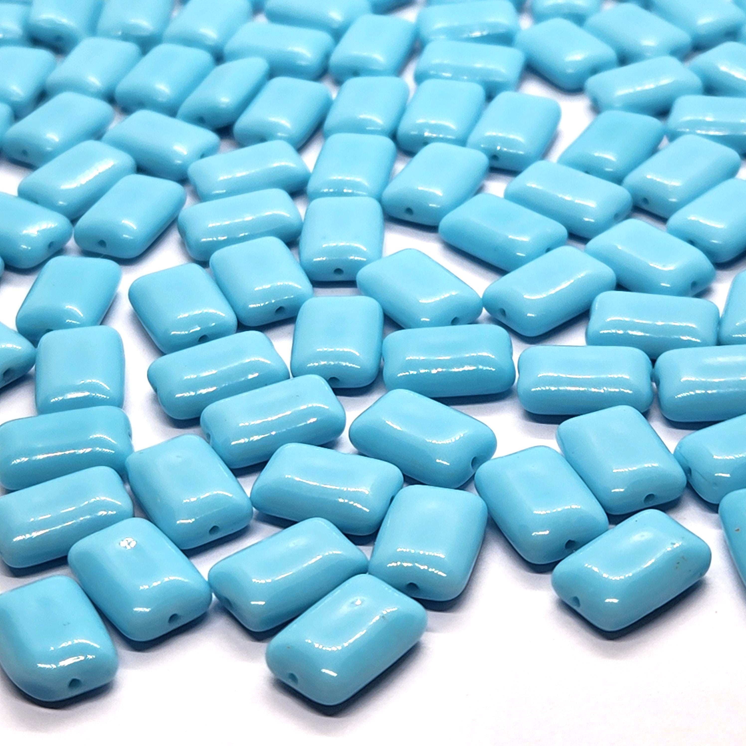 10pcs Light Blue Flat Rectangle Czech Glass Beads 12x8mm - BB1013