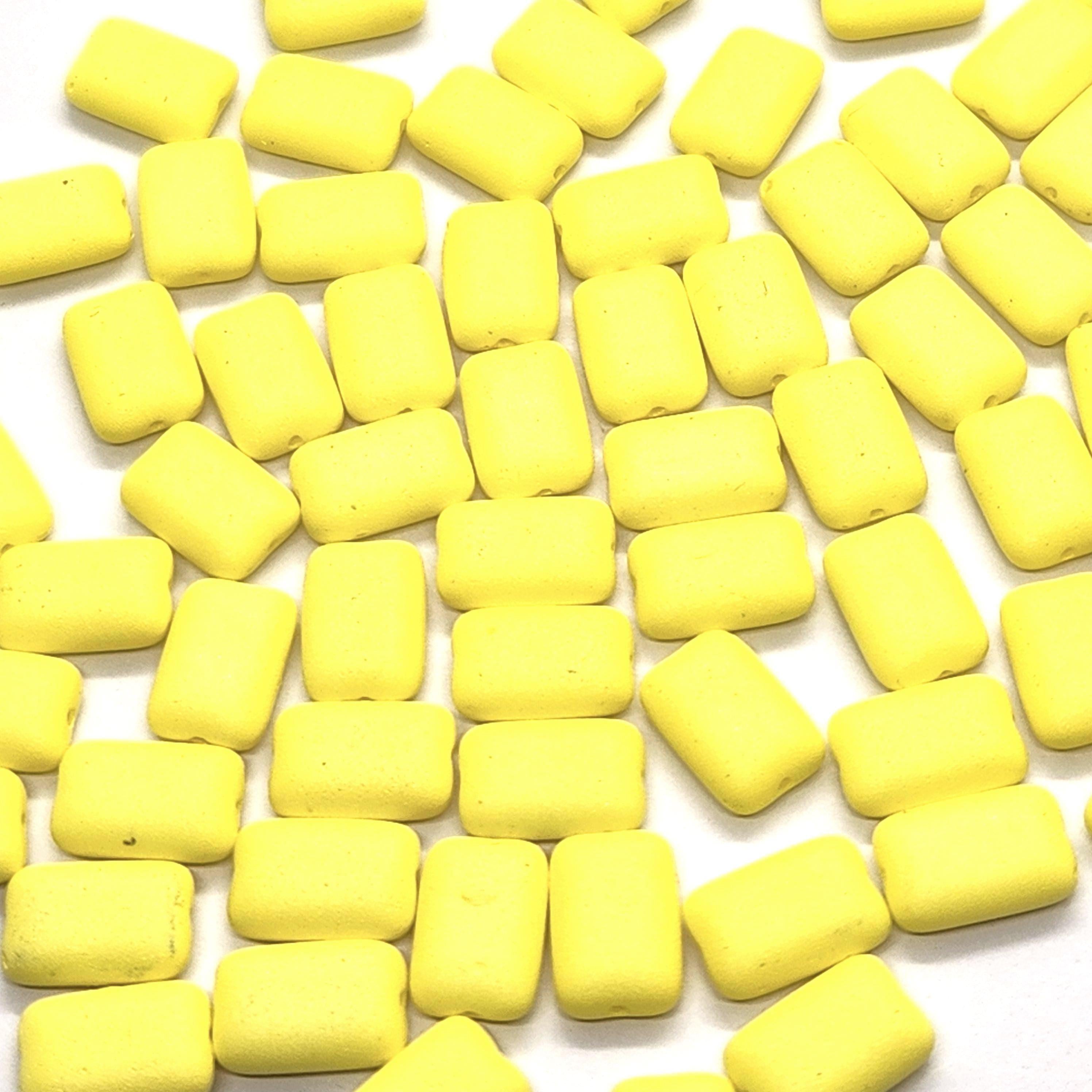 10pcs Matte Yellow Flat Rectangle Czech Glass Beads 12x8mm - BB1003