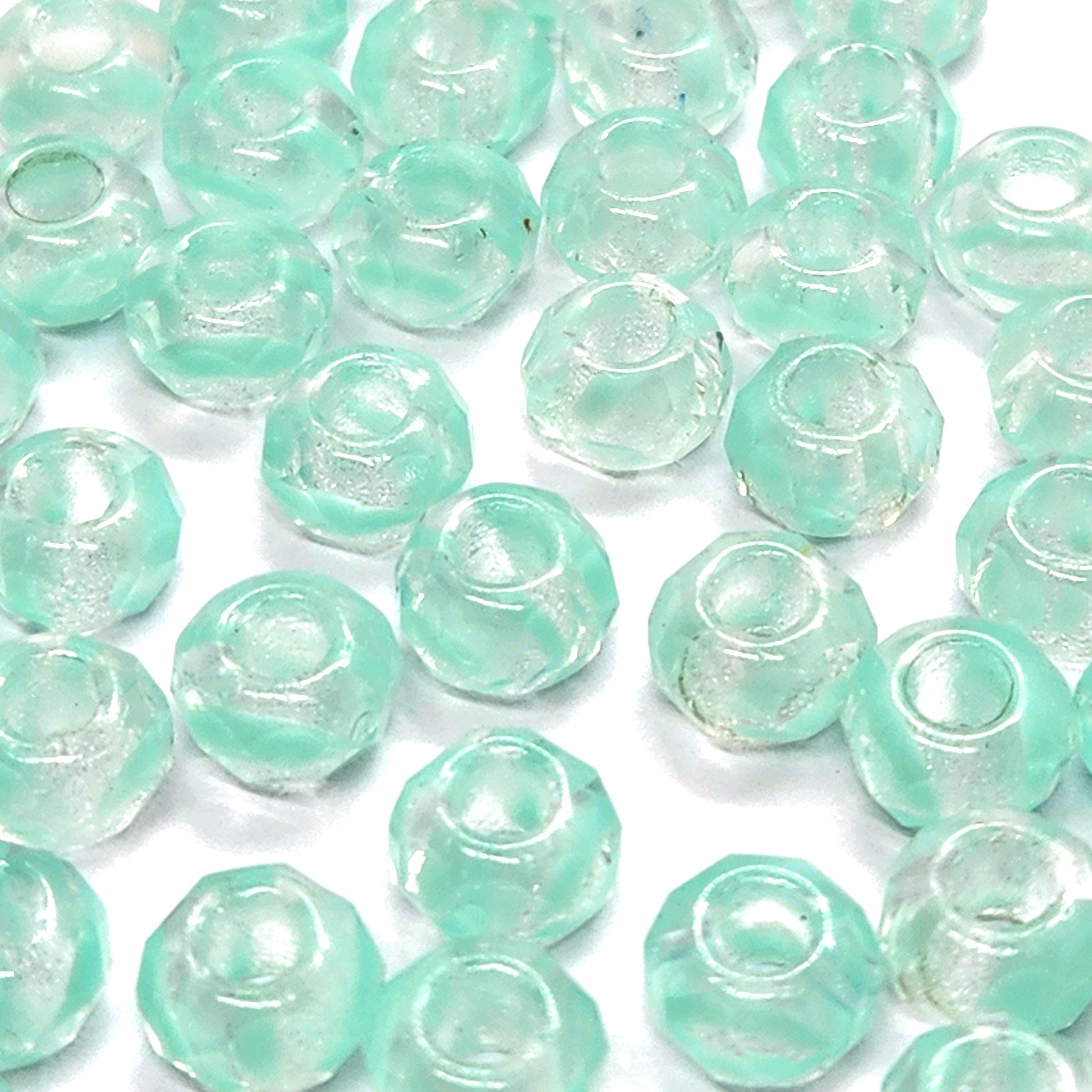 10pcs Clear & Green Swirl Czech Glass Donut Beads 9x6mm - GB1044