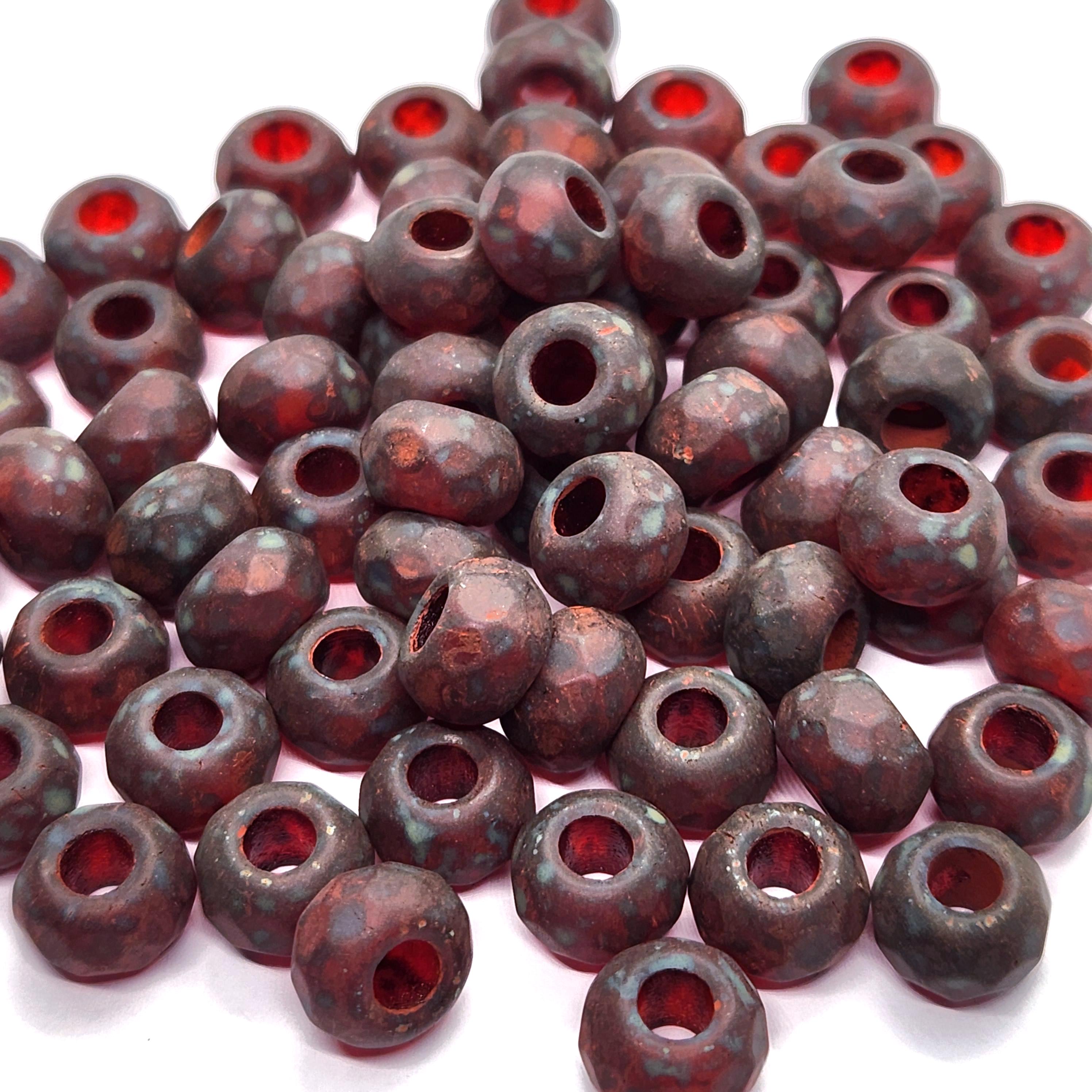 6pcs Matte Dark Red Picasso Czech Glass Donut Beads 12x8mm - GB1028
