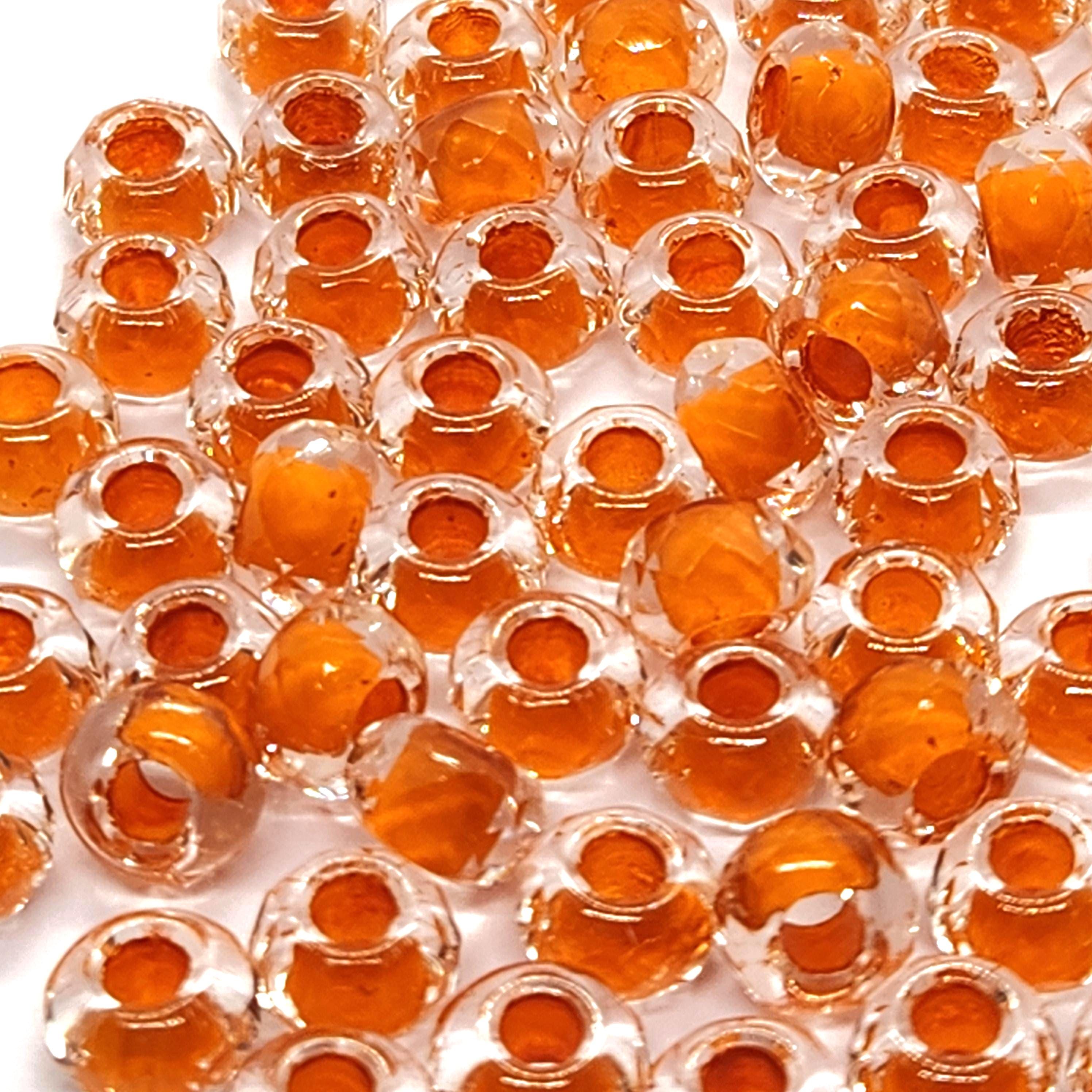 10pcs Clear & Orange Lined Czech Glass Donut Beads 9x6mm - GB1018