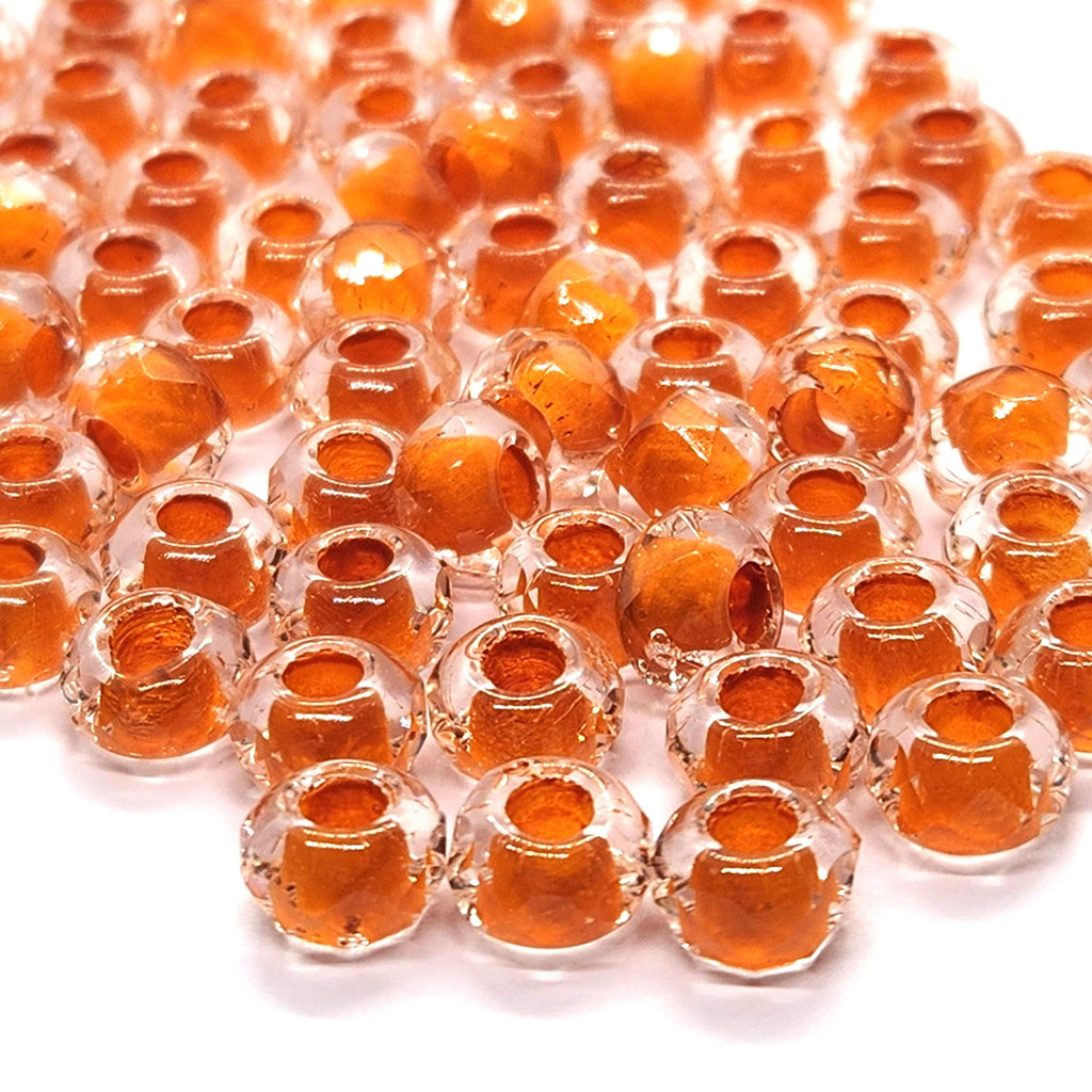 10pcs Clear & Orange Lined Czech Glass Donut Beads 9x6mm - GB1018