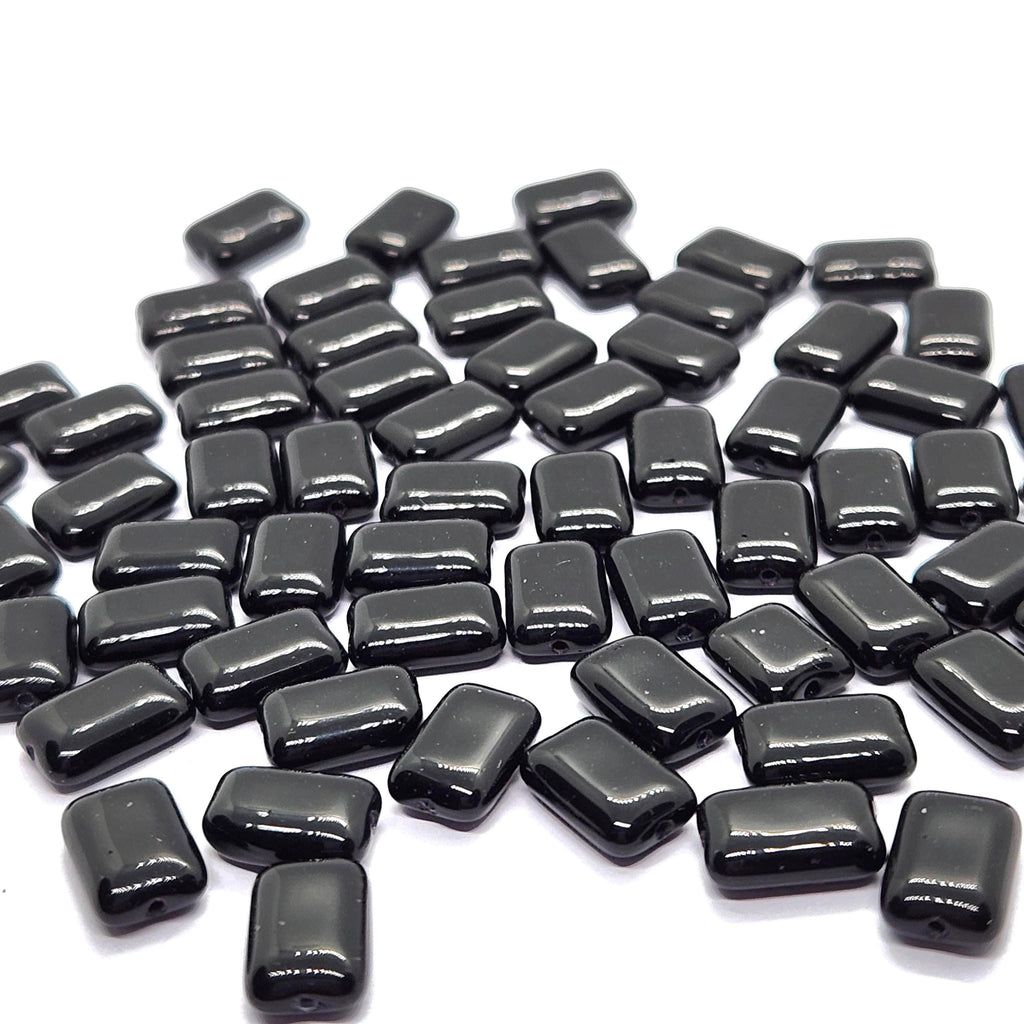 10pcs Black Flat Rectangle Czech Glass Beads 12x8mm - BB1004