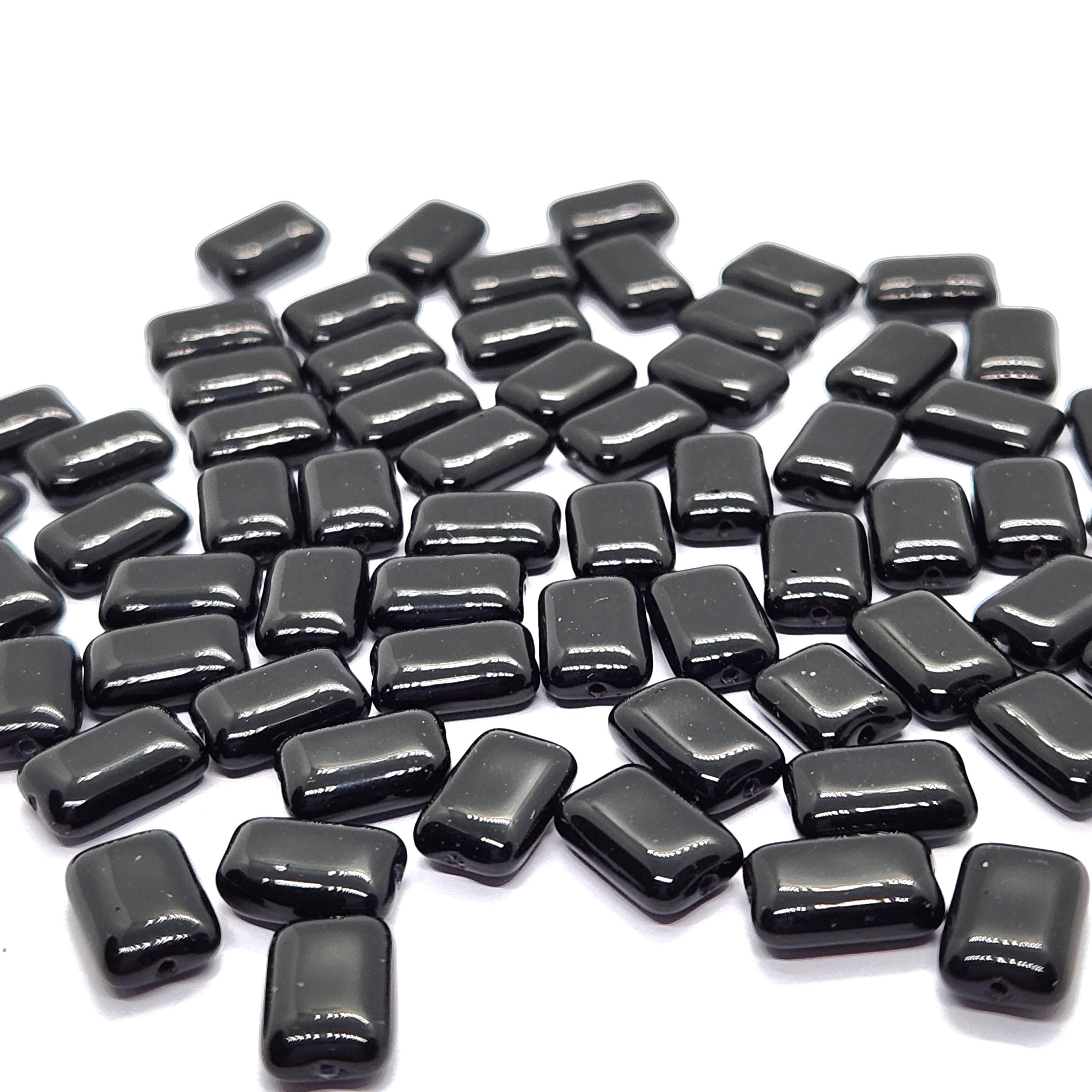 10pcs Black Flat Rectangle Czech Glass Beads 12x8mm - BB1004