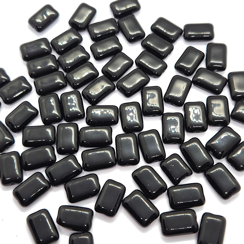10pcs Black Flat Rectangle Czech Glass Beads 12x8mm - BB1004