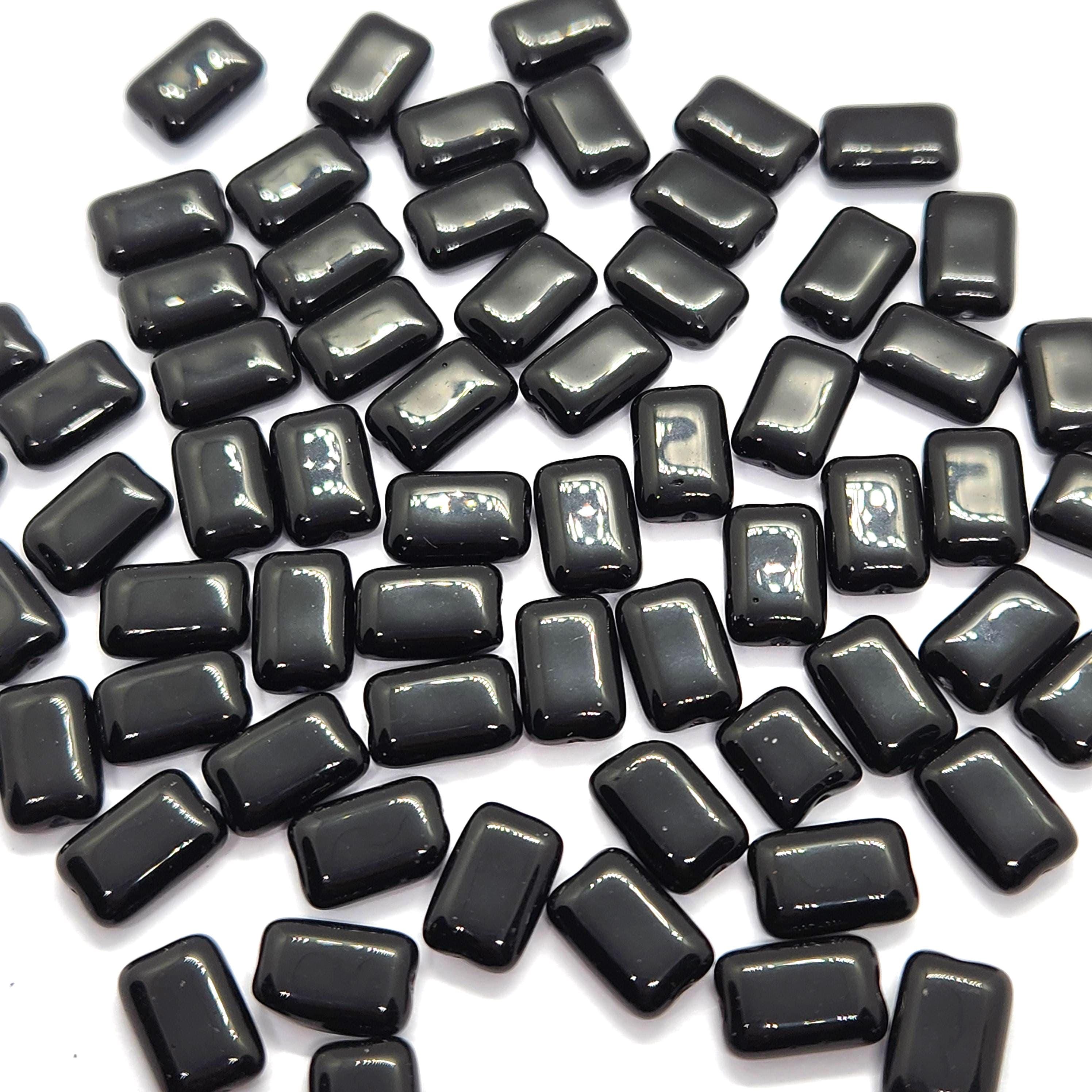 10pcs Black Flat Rectangle Czech Glass Beads 12x8mm - BB1004