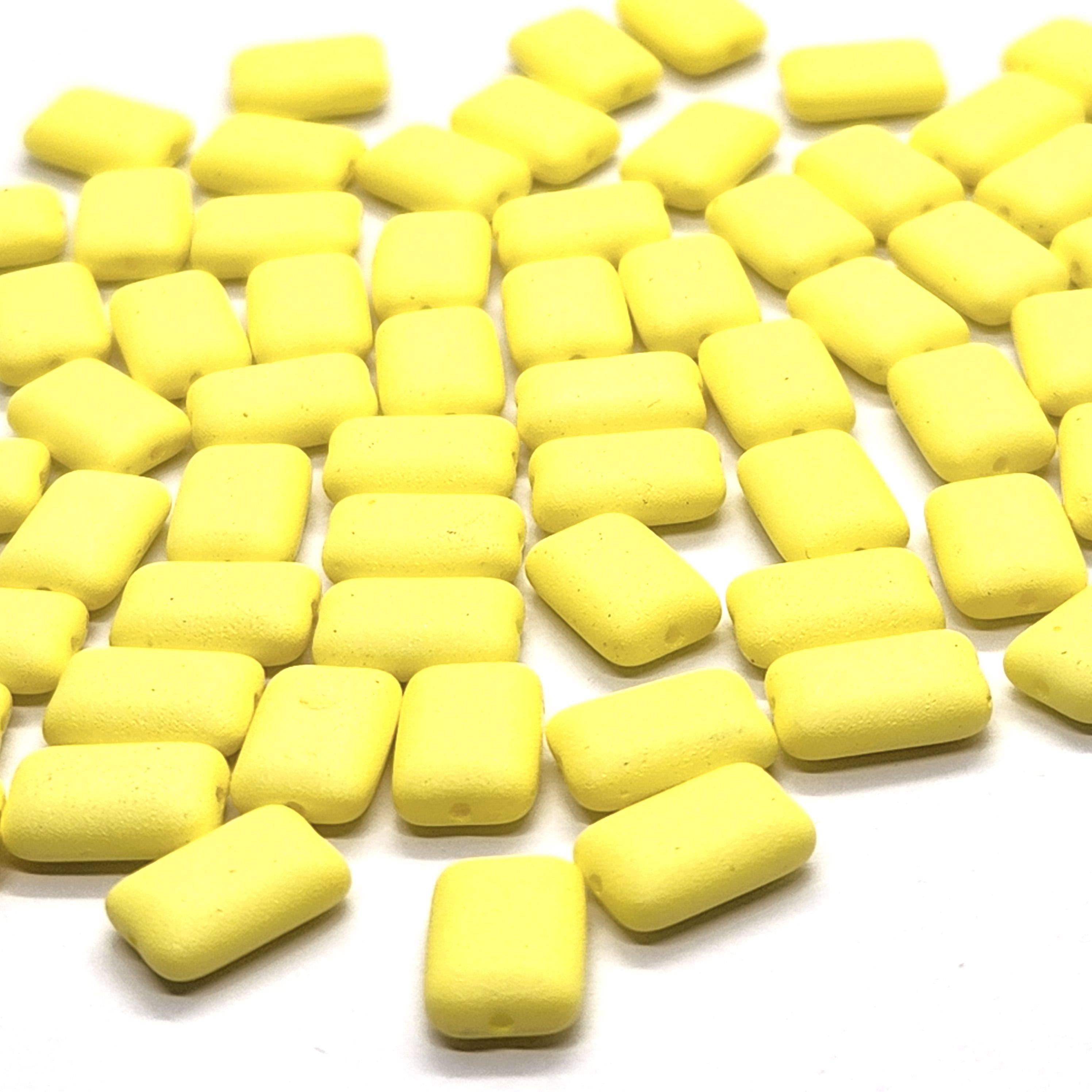 10pcs Matte Yellow Flat Rectangle Czech Glass Beads 12x8mm - BB1003