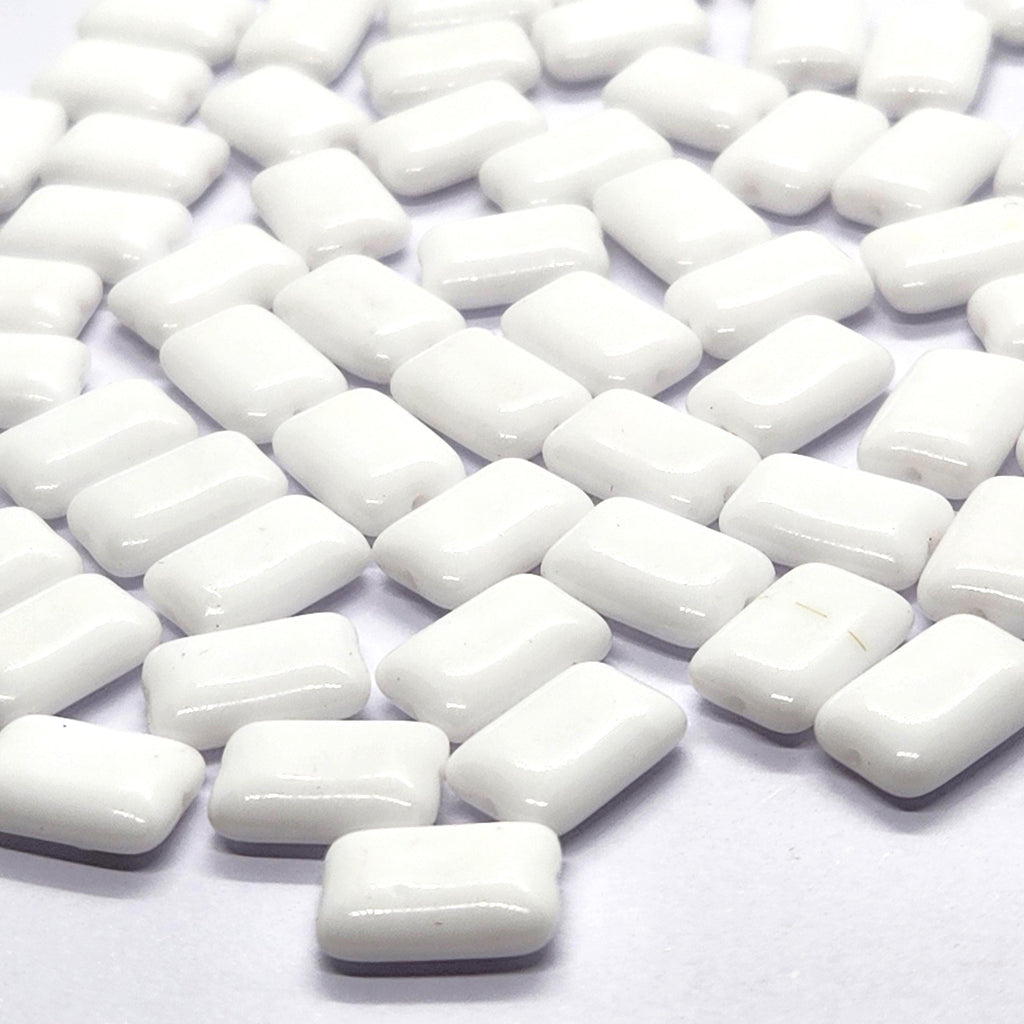 10pcs White Flat Rectangle Czech Glass Beads 12x8mm - BB1000
