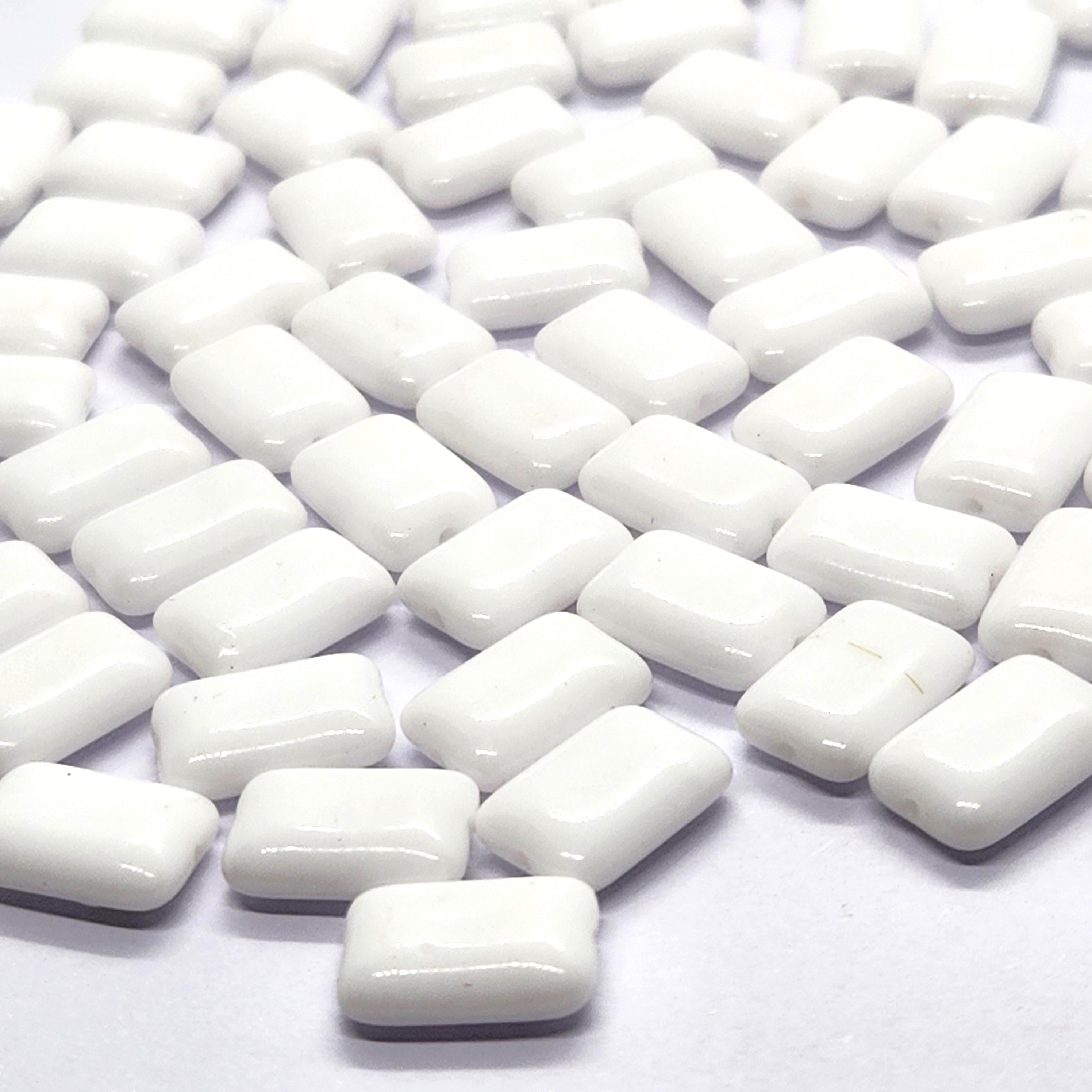 10pcs White Flat Rectangle Czech Glass Beads 12x8mm - BB1000