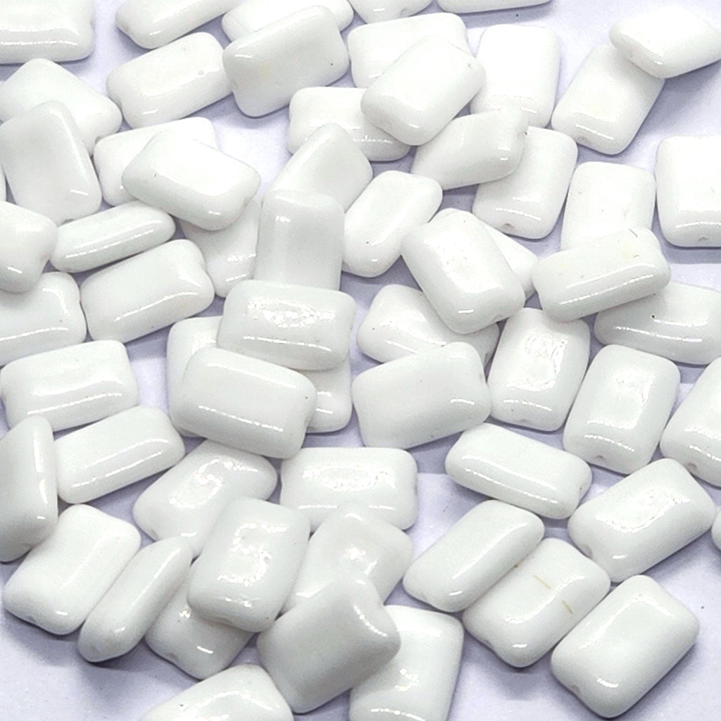 10pcs White Flat Rectangle Czech Glass Beads 12x8mm - BB1000