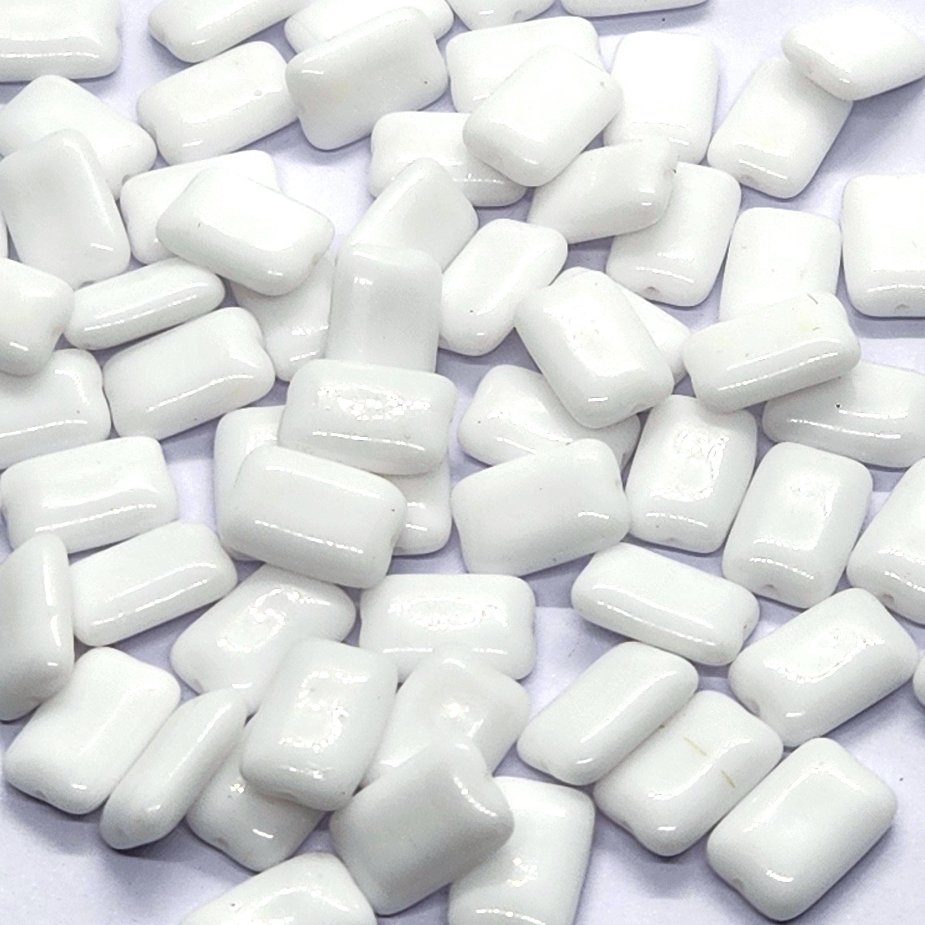 10pcs White Flat Rectangle Czech Glass Beads 12x8mm - BB1000